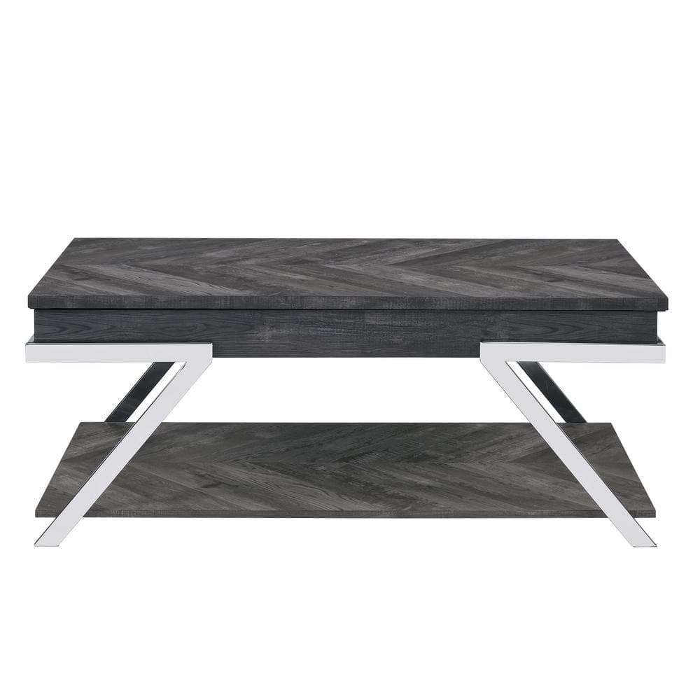 Contemporary Chrome & Dark Gray Rectangular Lift-Top Coffee Table