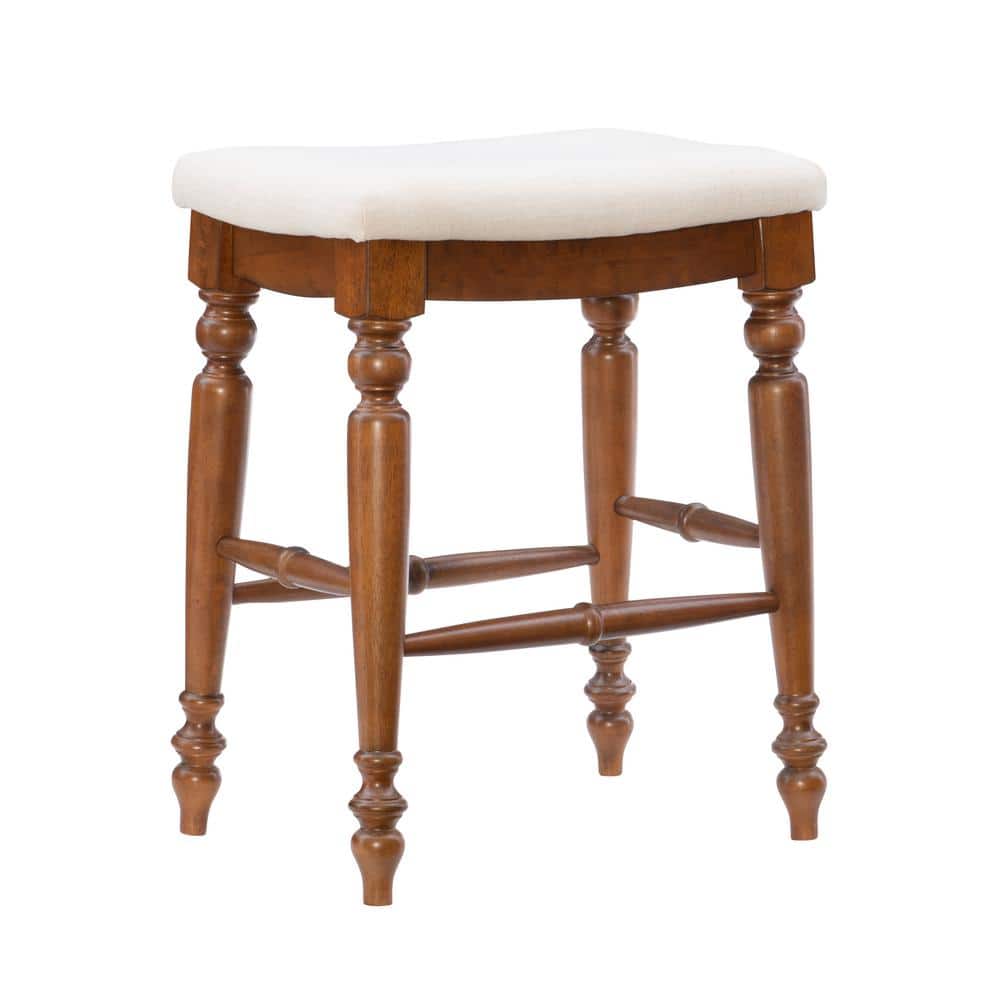 Marino 25 in. Walnut Backless Wood Counter Stool with Fabric Seat