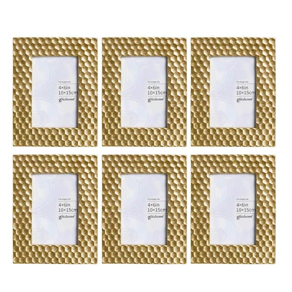 8.50 in. H Gold Honeycomb Resin Tabletop Picture Frames 4 x 6 (Set of 6）