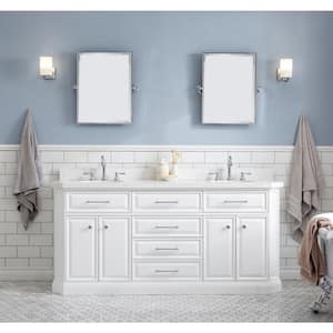 Palace 72 in. W Bath Vanity in Pure White with Quartz Vanity Top with White Basin and Chrome F2-0012 Faucets