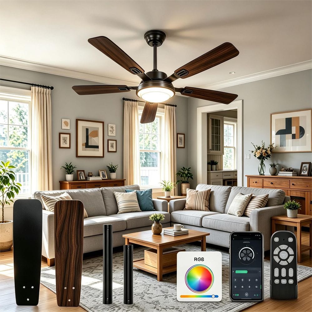 BICIK 52 in. Indoor/Covered Outdoor Black Reversible Smart Ceiling
