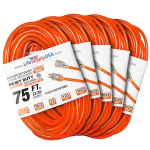 75 ft. 16-Gauge/3-Conductors SJTW Indoor/Outdoor Extension Cord with Lighted End Orange (5-Pack)