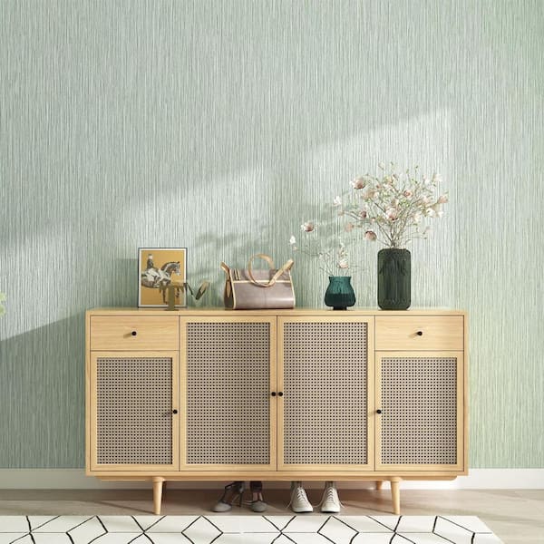 Light Green Grasscloth Textured Peel and Stick Self-Adhesive Wallpaper Roll