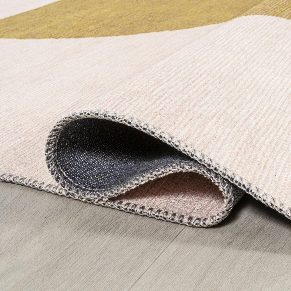 Scandinavian Minimalist Ivory Geometric 4' x 6' Washable Area Rug