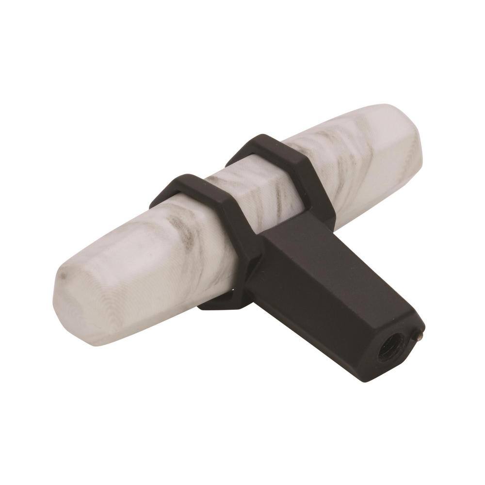 Marble White and Matte Bronze T-Handle Cabinet Knob