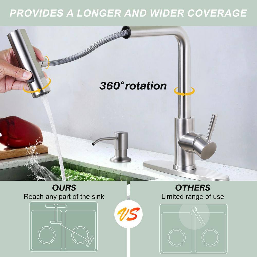 Brushed Nickel Stainless Steel Pull-Down Kitchen Faucet with Spray Modes