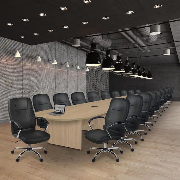 Legacy 288 in Noble Oak Racetrack Laminate Conference Table Desk with 4 Charging Ports