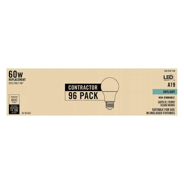 60-Watt Equivalent A19 Non Dimmable CEC Title 20 Contractor Pro Pack LED Light Bulb Daylight 5000K (96-Pack)