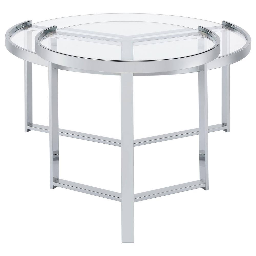 Delia Round Chrome and Glass Nesting Coffee Table Set