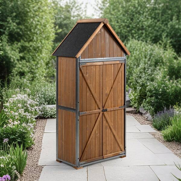 3 ft. W x 1 ft. D Brown Wood Outdoor Storage Cabinet Garden Tool