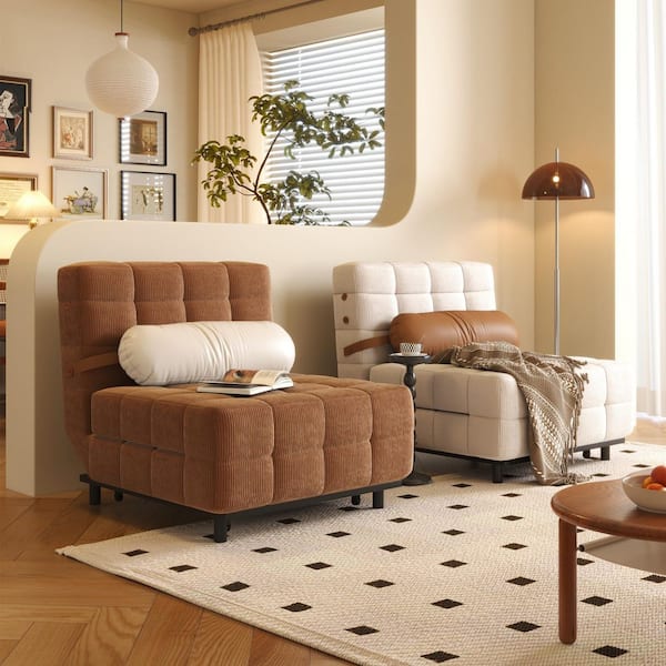 JASIWAY 31.39 in. W Caramel Folding Corduroy Fabric Twin Sleeper Size Sofa Bed