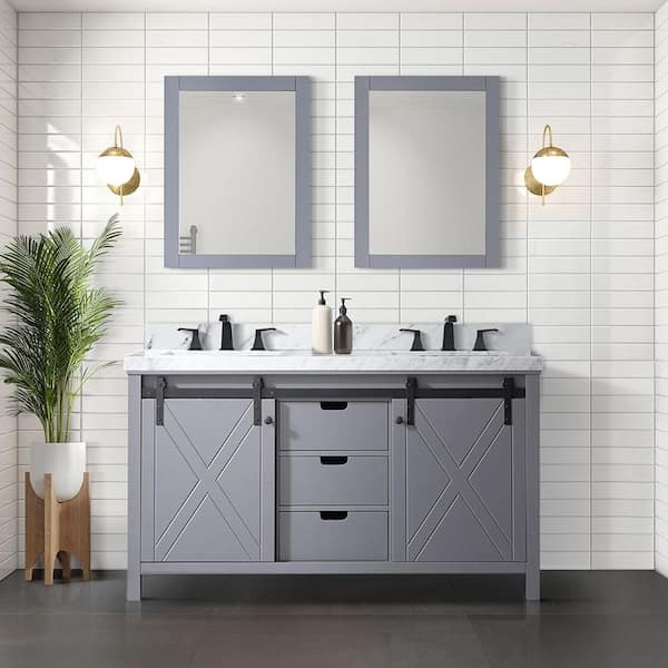 Marsyas 60 in W x 22 in D Dark Grey Double Bath Vanity and Carrara Marble Countertop