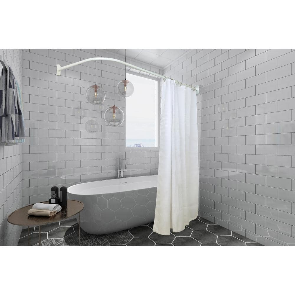 Adjustable White Aluminum L-Shaped Corner Shower Curtain Rod
