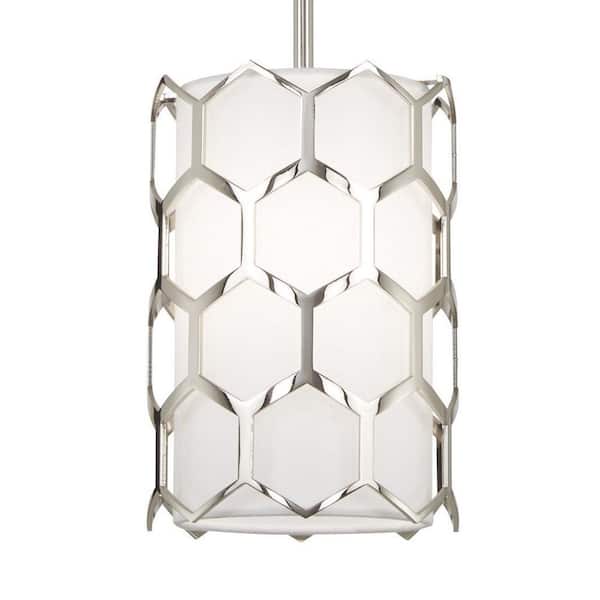 Missing Link 1-Light Polished Nickel Mini-Pendant Light with Fine White Linen Shade