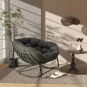 Oversized Wicker Outdoor Rocking Chair with Gray Cushion