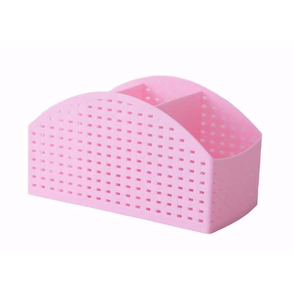 Basicwise Pink Plastic Desktop Storage Organizer Caddy