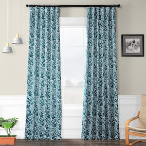 Abstract Teal Green Room Darkening Curtain - 50 in. W x 108 in. L (1 Panel)