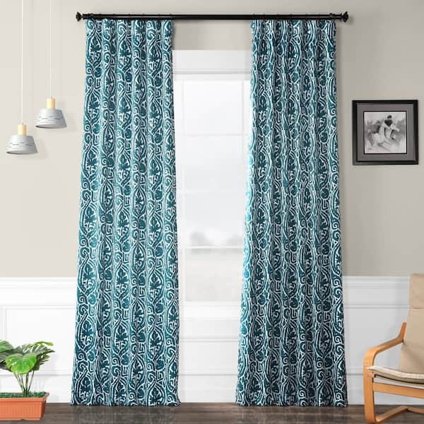 Exclusive Fabrics & Furnishings Abstract Teal Green Room Darkening Curtain - 50 in. W x 108 in. L (1 Panel)