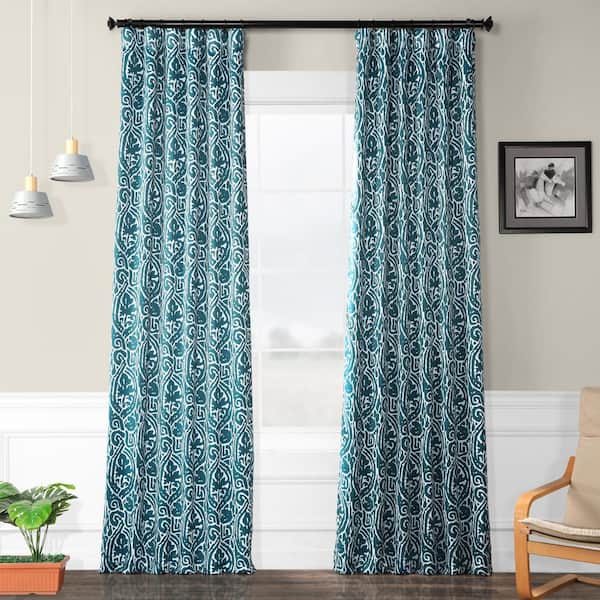 Exclusive Fabrics & Furnishings Abstract Teal Green Room Darkening Curtain - 50 in. W x 84 in. L Rod Pocket with Back Tab Single Panel