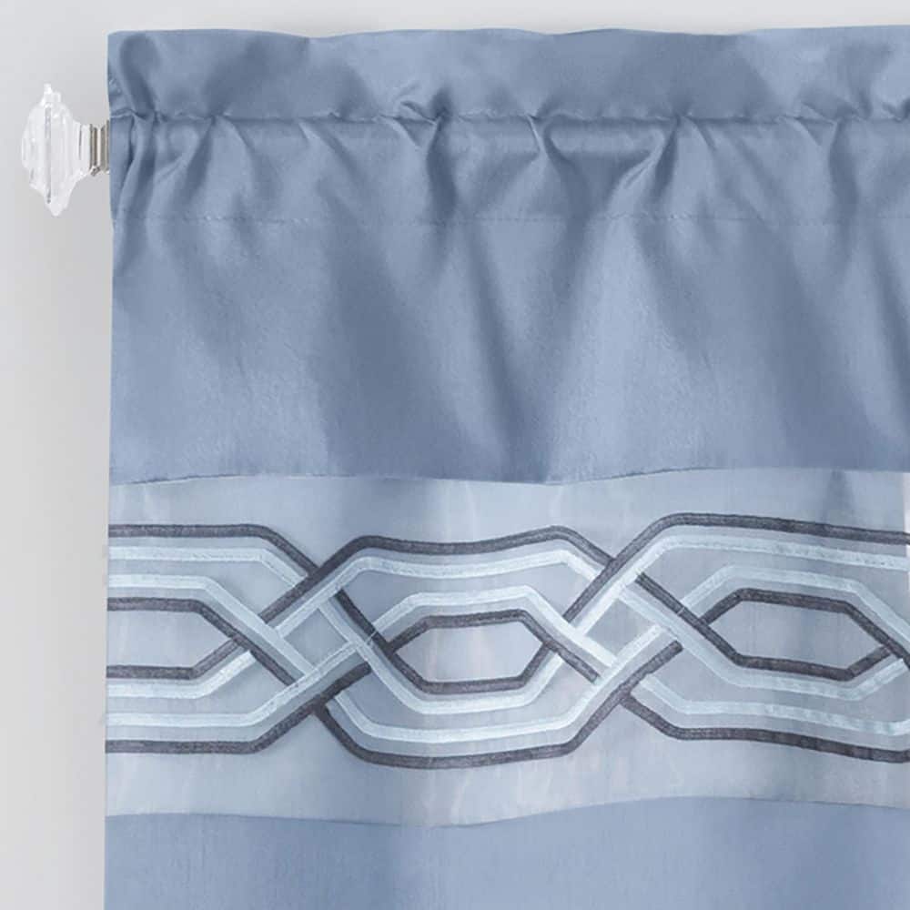 Blue Polyester Light-Filtering Tier and Valance Curtain Set, 55" x 24"