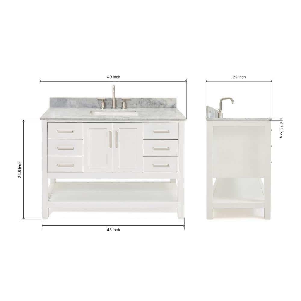 Magnolia 49" White Solid Wood Bathroom Vanity with Marble Top