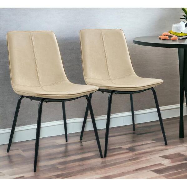 HomeRoots Beige And Black Upholstered Faux Leather Side Chair (Set of 2)