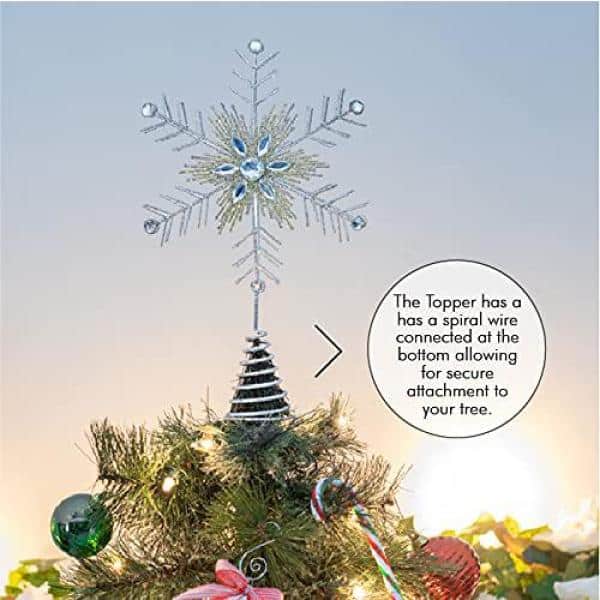 Silver and Gold Glitter Snowflake Tree Topper with Gems