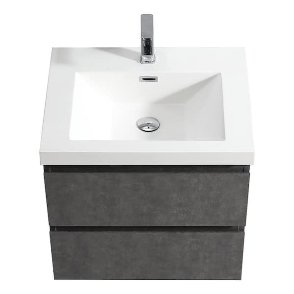 24 in. x 19.5 in. D x 22 in. H Single Sink Float Wall Mount Bath Vanity in Grey with White Acrylic Top