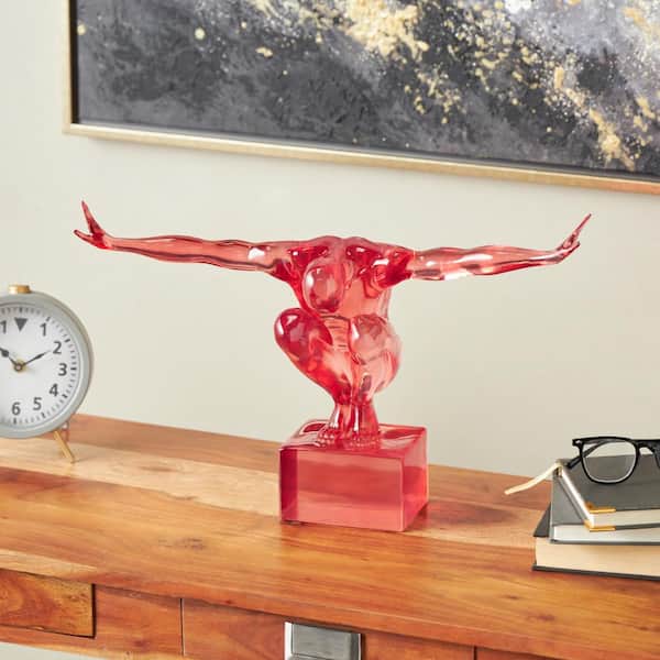 Litton Lane 13 in. x 19 in. Pink Resin Tinted Posing People Sculpture