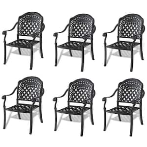 Black Cast Aluminum Stackable Outdoor Dining Chair Patio Bistro Chairs with Cushions in Random Colors (6-Pack)