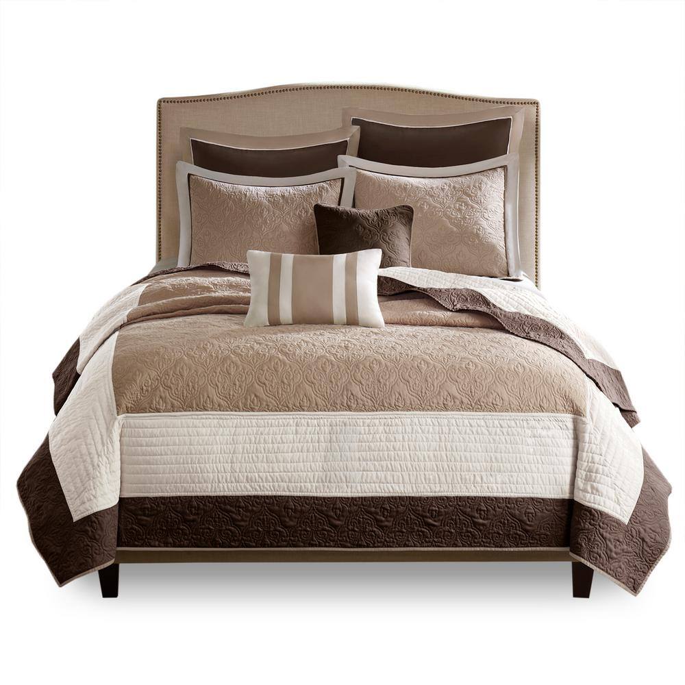 King Brown and Ivory Reversible Microfiber Quilt Set