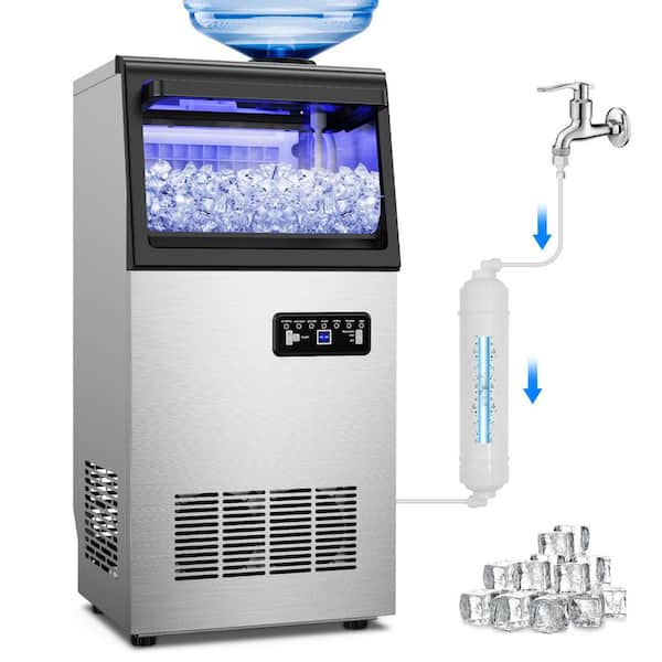 13.78 in. 110 lbs./24H Half-Size Cubes Commercial Freestanding Ice Maker with 25 lb. Storage, Stainless Steel