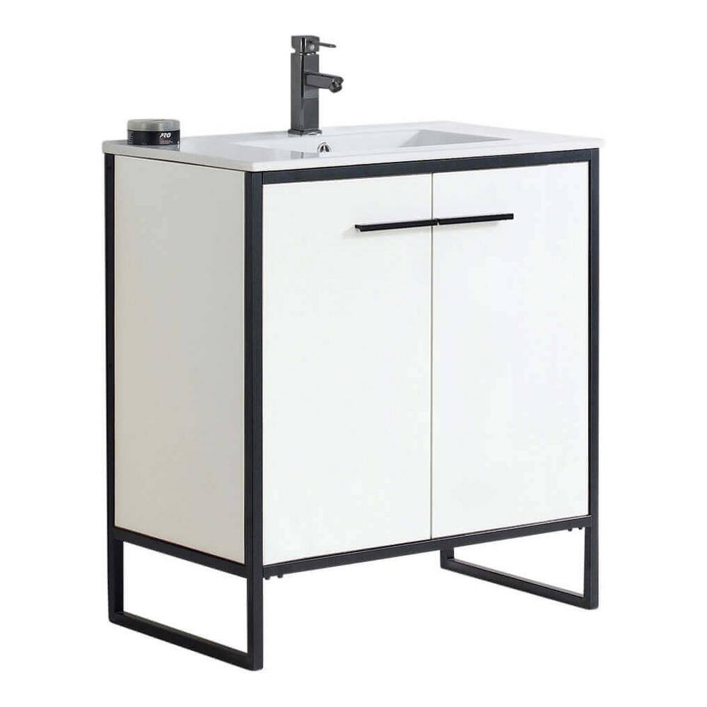Vdara 30 in. W x 18.11 in. D x 33.5 in. H Bathroom Vanity side cabinet in White Straight Grain with White Ceramic Top price history on PriceWatchPro