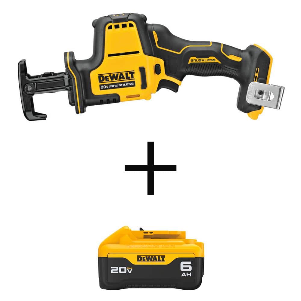 DEWALT ATOMIC 20-Volt MAX Lithium-Ion Cordless Brushless Compact Reciprocating Saw with Premium Lithium-Ion 6.0 Ah Battery Pack