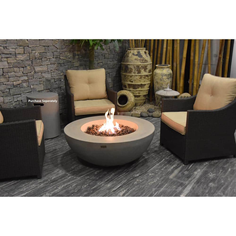 Light Gray Round Concrete Gas Fire Pit Table