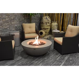 Lunar Bowl 42 in. x 16 in. Round Concrete Propane Fire Bowl Table in Light Gray