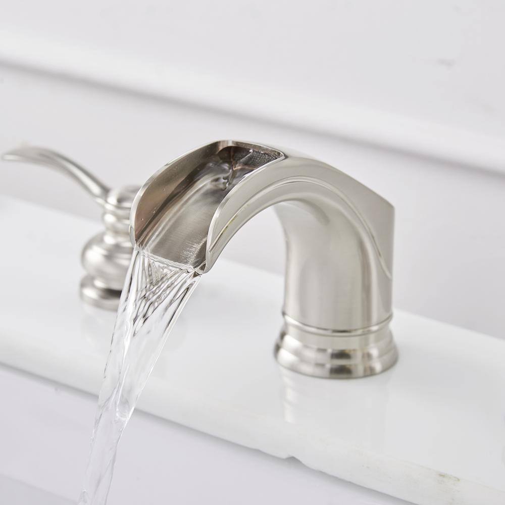 Brushed Nickel 8-Inch Waterfall Widespread 2-Handle Bathroom Faucet