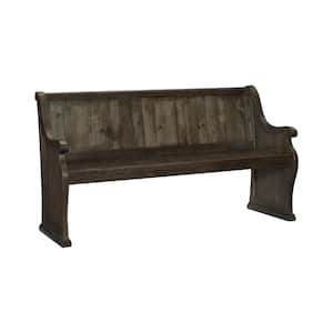 Brown Backless Dining Bench with Curved Arms and Backrest 67 in.