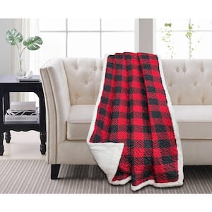 Red and Black Plaid Sherpa Throw Blanket 50 x 60 inches