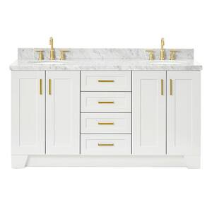 Taylor 67 in. W x 22 in. D x 36 in. H Double Sink Freestanding Bath Vanity in White with Carrara White Marble Top