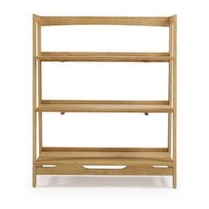 43.5 in Mid Century Modern Oak Finish Solid Wood 3 Shelf Open Bookcase