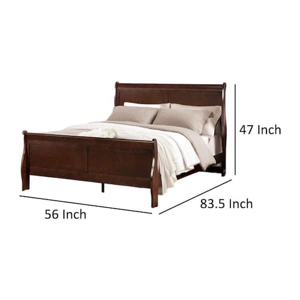 Benjara Ryla Dark Cherry Brown Full Wood Frame Sleigh Bed