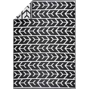 Amsterdam Black White 4 ft. x 6 ft. Modern Reversible Recycled Plastic Indoor/Outdoor Area Rug-Floor Mat