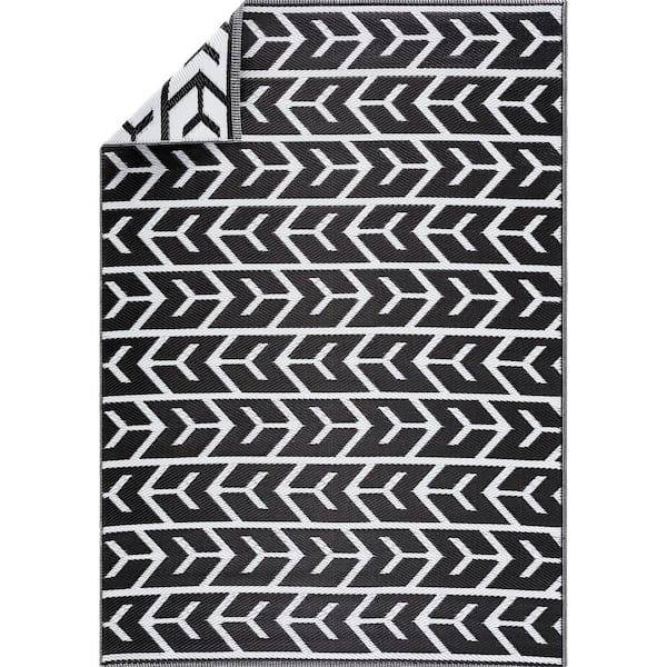 PLAYA RUG Amsterdam Black White 4 ft. x 6 ft. Modern Reversible Recycled Plastic Indoor/Outdoor Area Rug-Floor Mat