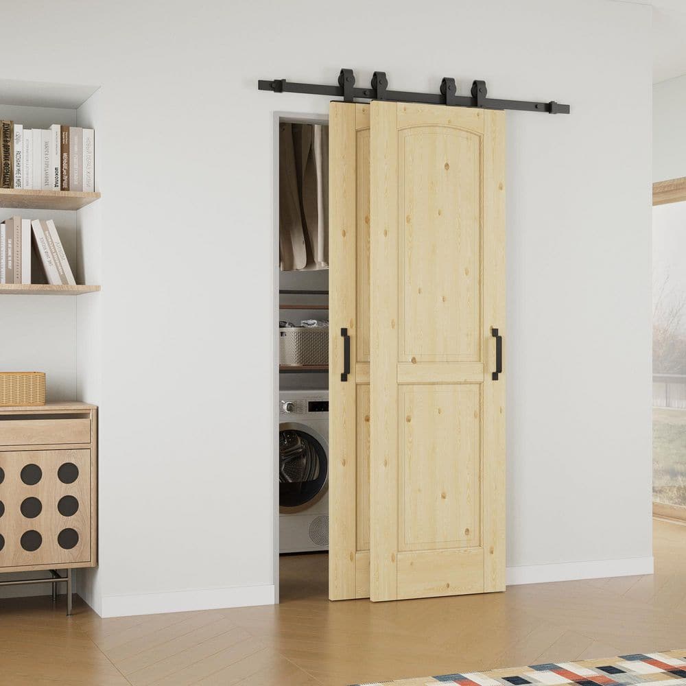 40 in. x 80 in. (Double 24 in. ) 2-Panel Unfinished Solid Core Pine Wood Sliding Barn Door with Hardware Kit Bypass price history on PriceWatchPro