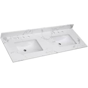48 in. W x 22 in. D Engineered Stone Composite White Rectangular Double Sink Bathroom Vanity Top in Fish Belly