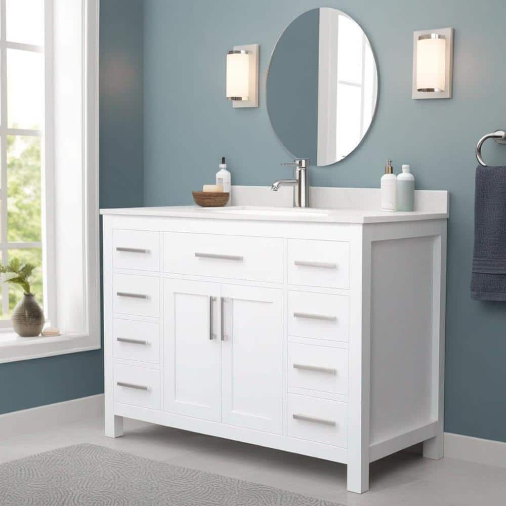 Beckett 48" White Cultured Marble Freestanding Single Bathroom Vanity