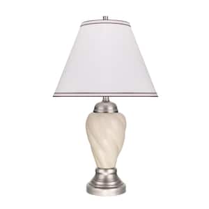 26 in. Ivory Ceramic Table Lamp with Hardback Empire Shaped Lamp Shade in Off-White