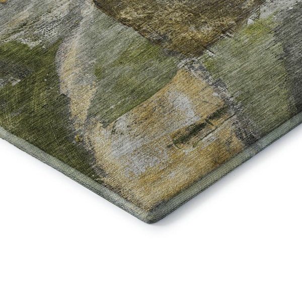 Mayfield Premium Machine Washable Abstract AMF2039 Olive 2 ft. x 3 ft. Accent Rug