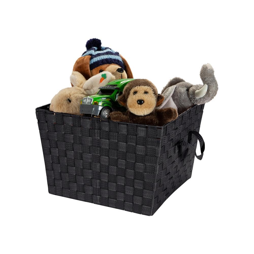 Large Black Woven Polypropylene Storage Tote with Strap Handles